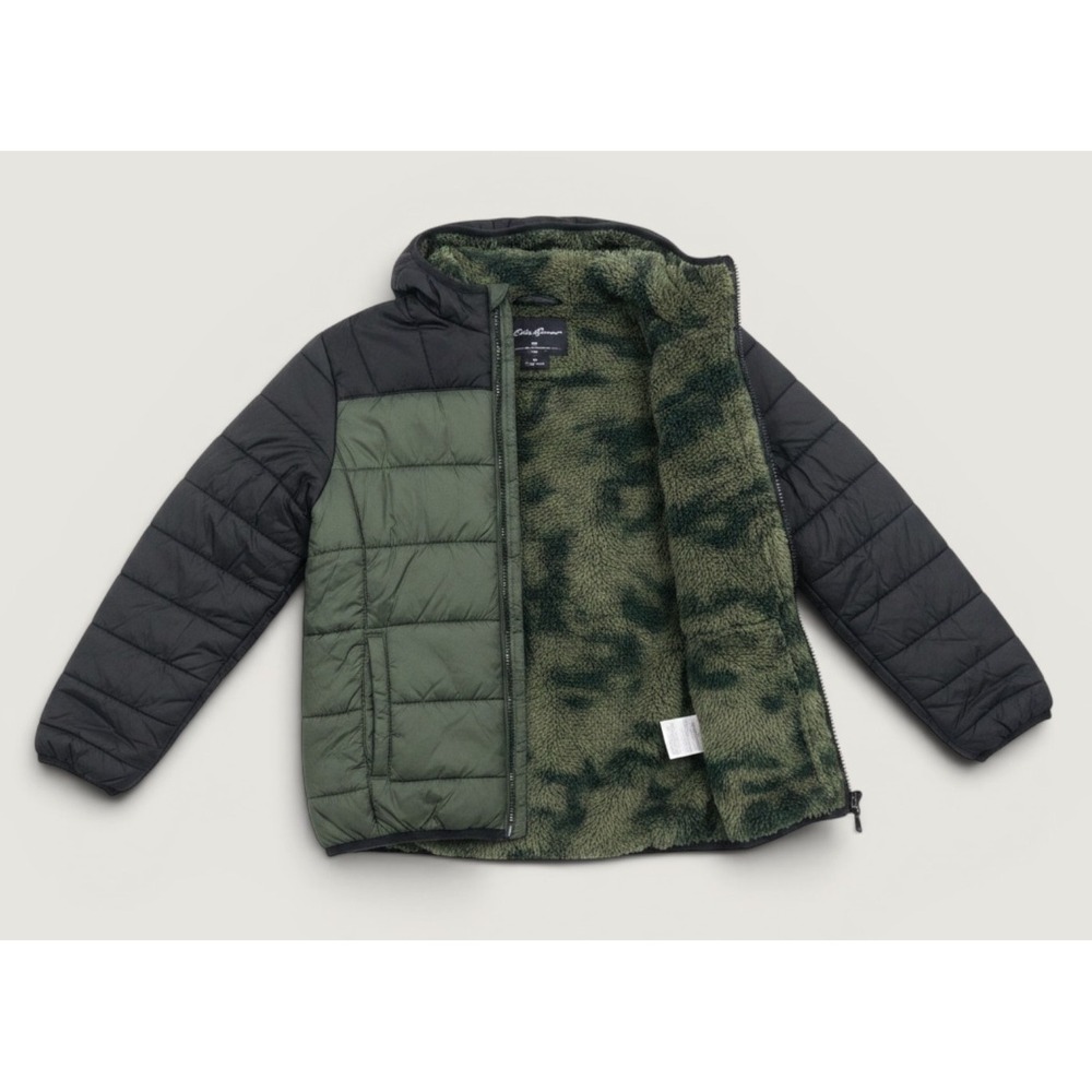 Eddie Bauer Kids Reversible Puffer Jacket S 7/8 Camo Faux Fur Hooded Coat